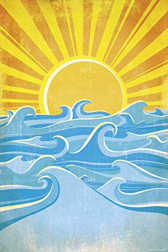 Close Up Sea Waves and Yellow Sun Poster - Premium Qualität 170gr./m², glänzend - 61x91,5 cm