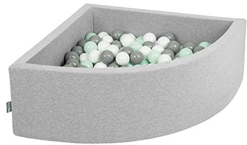 KiddyMoon 90X30cm/200 Bolas Piscina De Bolas ∅ 7Cm para Ninos Cuarto Angular Hecha En La UE, Grisclr:Blanco/Gris/Menta