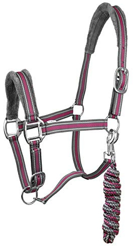 York Halfterset Halfter mit Strick Calipso Halfter & Strick gepolstert 5 Farben (Full, grau/rosa)