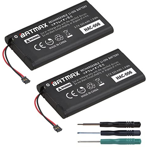 Batmax 2Pcs HAC-006 Batterie Replacement avec Outils pour Nintendo Switch Joy-Con Controller HAC-A-JCL-C0, HAC-A-JCR-C0, HAC-015, HAC-016