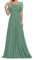 yhfshop Damen Festliche Kleider Maxi Hochzeit,Schulter-Kurzarm-Partykleid mit Spitzenapplikationen-grau Grün_44,Damen Abendkleider Lang