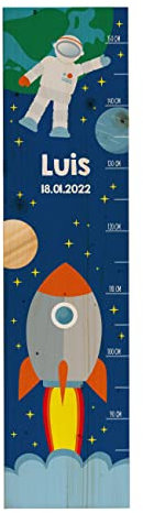 Striefchen® Messlatte für Kinder mit tollen Fantasie-Motiven, Holz, personalisiert Rakete und Astronaut