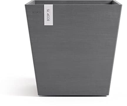 Ecopots Blumentopf Rotterdam Grau - 25 x 25 cm quadratisch klein - mit Bewässerung - Pflanzentopf aus Recycling Kunststoff - Übertopf modern für Indoor und Outdoor