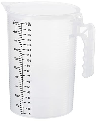 PATIKIL Graduated Beaker, 5000ml PP Plastic Liquid Measuring Cup Double Sided Black Graduations with Handle Lid and Spout for Lab Kitchen Home