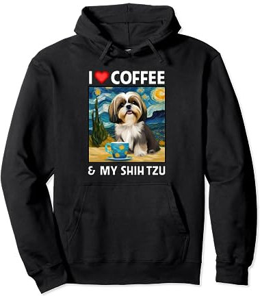 Shih Tzu Mom Dad Coffee Cup Animal Toy Dog Puppy Lovers Pullover Hoodie