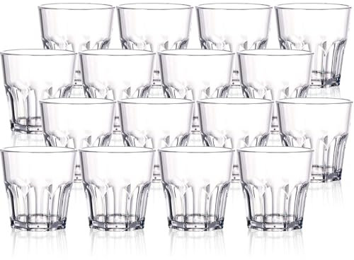 Tebery 16 Stück 250ml Wassergläser Kunststoff, 8oz Whiskey Gläser transparent, Kunststoff Cocktailgläser, wiederverwendbare rinkgläser Set, für Hochzeit Geburtstag Feier