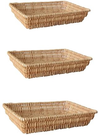 POTRUWE Juego de 3 cestas de mimbre para pan, frutas y verduras, cesta tejida vacía de regalo, cesta de almacenamiento de alimentos, restaurante, servir para decoración de mesa de café (3 piezas)