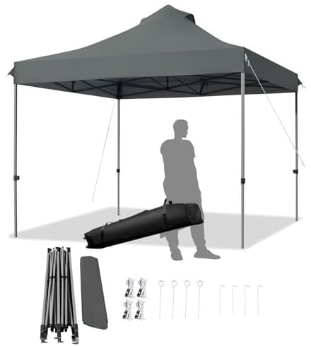 COSTWAY 3m x 3m Pop up Gazebo, Height Adjustable Canopy Pavilion Tent with Wheeled Carry Bag, Waterproof Folding Marquee Party Tent Sun Shelter for Patio, Garden & Backyard (Grey)