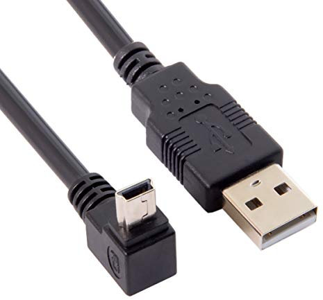 NFHK Cable de datos mini USB tipo B macho de 5 pines en ángulo de 90 grados a USB 2.0 macho, 5 metros con núcleo de ferrita EMI de 50 cm