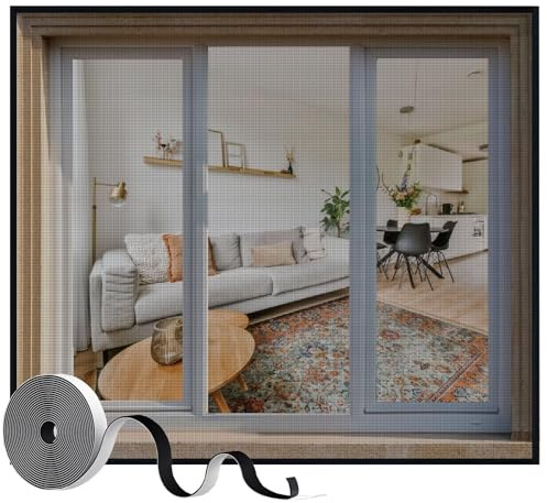 Standard Fliegengitter für Fenster 60x120cm Fliegennetz Insektenschutz Netz mit Selbstklebeband Schwarz Fliegengitter Kinderleichte Montage