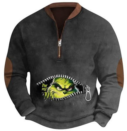 𝑮𝒓𝒊𝒏𝒄𝒉 Pullover Herren Weihnachtsdruck Lustig Weihnachtspullover Rundhals Henley Shirt Ugly Christmas Sweater Weihnachtspulli Langarm Sweatshirt 𝑮𝒓𝒊𝒏𝒄𝒉 Kostüm(#15 Black,XXL)