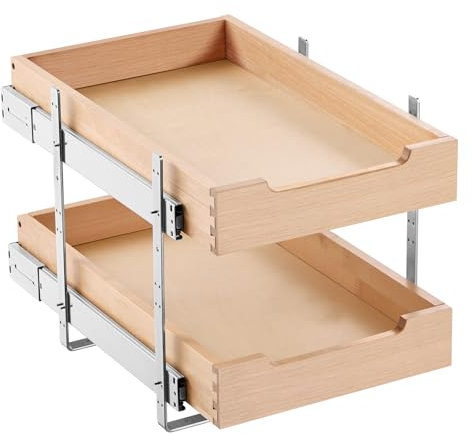 VEVOR ausziehbarer 2-stufiger Schrank-Organizer Schrankschublade Regal (315 x 533 x 76 mm) mit sanftem Schließmechanismus, Holz-Schiebeschublade Unter- und Seitenmontage, für Küche Badezimmer