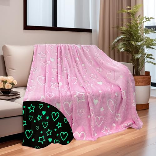 HSGLGNA Kuscheldecke Kinder Dinosaurier Decke Leuchtet im Dunkeln,Dinosaurier Muster Weiche Mikrofaser Flauschig Decke,Tolle Geschenke für Dino Liebhaber (Liebe - Rosa, 150x200 cm)
