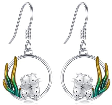 StoryEtain Hamster Ohrringe 925er Sterling Silber Hängend Meerschweinchen Tropfen Ohrringe Tier Schmuck Hamster Geschenke für Mädchen Kinder