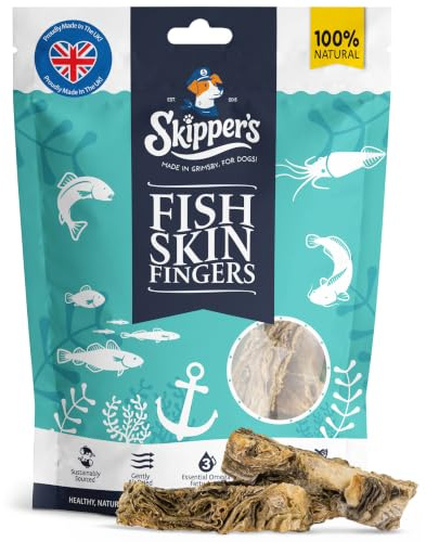 SKIPPER'S Fish Skin Jerky Fingers 250g, Air-Dried, Grain Free Chews | 100% natural, rich in Omega 3, low fat, supports dental health and digestion, gently air-dried