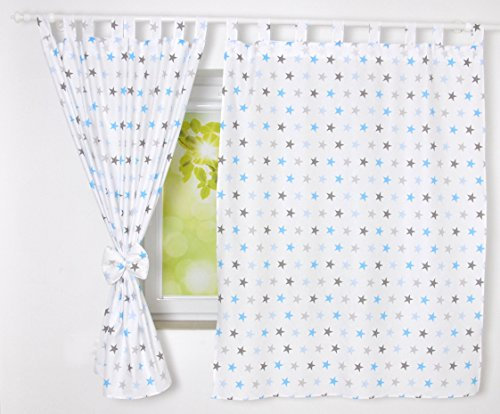 BABYLUX Kinderzimmer VORHANGE mit Schlaufen Kinder und Baby Gardinen 2x 120x160 cm (94. Sterne Blau)