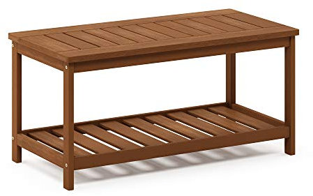 Furinno Tioman Outdoor Tisch mit Ablage in Teaköl, Natur, 45.21 x 89.92 x 43.18 cm