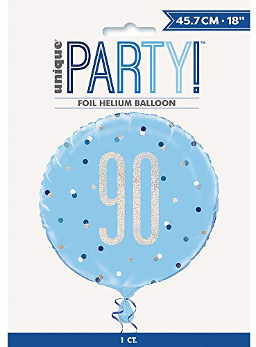 Unique Party 83364-18 Foil Glitz Blue & Silver 90th Birthday Balloon