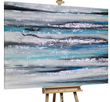 KunstLoft® XXL Gemälde 'Das Glitzern der See' 200x150cm | original handgemalte Bilder | Abstrakt Linien Grau Blau | Leinwand-Bild Ölgemälde einteilig groß | Modernes Kunst Ölbild