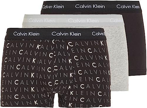 Calvin Klein Men’s 3 Pack Low Rise Trunks Underwear, Multicolor (Black/Grey Heather/Subdued Logo), M