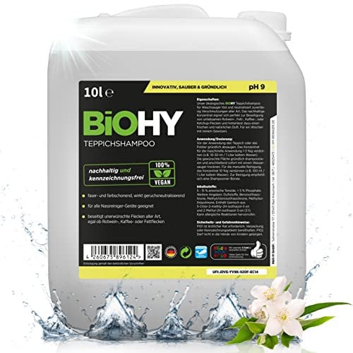 BiOHY Teppichshampoo (10 Liter Kanister) | Teppichreiniger Konzentrat | ideal gegen hartnäckige Flecken | materialschonend & tierfreundlich | effektives Bio Mittel | kraftvoller Teppich Schaum
