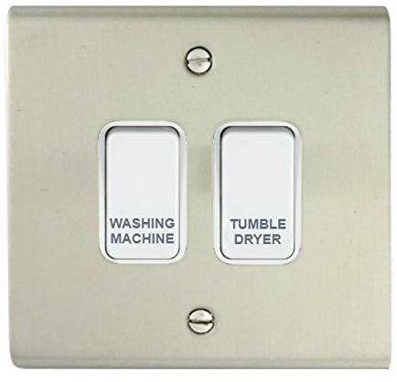 Stainless Steel Customised Kitchen Grid Switch Panel with White Switches - 2 Gang