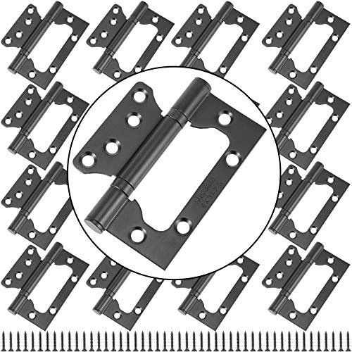 ZEONHAK 6 Pack 4 x 3 Inch Black Non Mortise Door Hinges, Heavy Duty Door Hinges, Stainless Steel Door Hinges with Mounting Screws, 8 Pairs