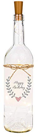 Manufaktur Liebevoll Flaschenlicht Happy Birthday - Persönliches Geschenk zum Geburtstag - Flasche mit atmosphärischer LED Beleuchtung