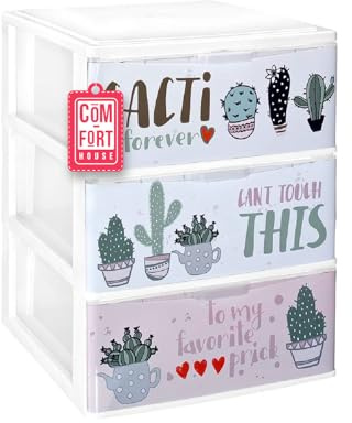 COM-FORT HOUSE Cassettiera impilabile in plastica - Modello Iris (3, Cactus)
