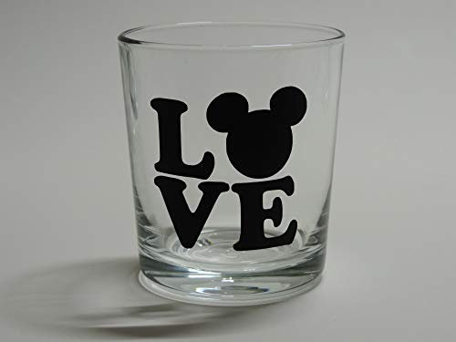 Lichtidee Teelicht Glas Windlicht Tischlicht print mit Micky Maus Love Handmade Unikat Ostern Muttertaggeschenk, Höhe 8cm,