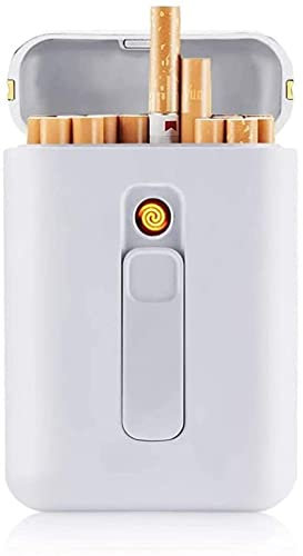 ZKHD Étui à Cigarettes avec Briquet Boîte à Cigarettes Briquets Rechargeables USB 2 en 1 Briquet électrique Rechargeable sans Flamme Coupe-Vent,White