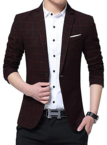SG-TECH Blazer Hommes Automne Printemps Blazer À Carreaux Hommes Costume Veste Revers Manches Classique Longues Slim Fit Business