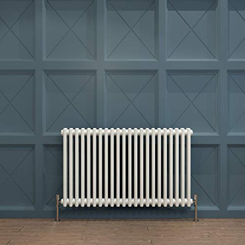 Acezanble∣2 Column Radiator, Horizontal 600mm White Wide Low Tradiontal Cast Iron Style Radiator Centre Heating for Window Hallway