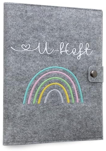 cozy racoon U-Heft- und Impfpasshülle aus Filz| 3- teiliges Set | Hochwertige Hülle für Untersuchungsheft, Impfpass und Versichertenkarte Deines Kindes | Design Regenbogen Pastell