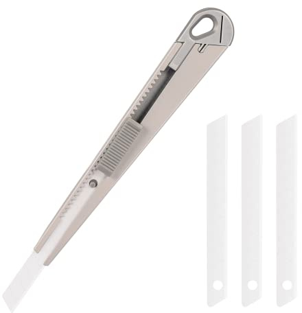 Ceramic Paper Cutter, Foam Cutter, Safety Blades, Retractable Knife, 3 Extra Blades (0.9 cm Wide), Skin Friendly Cutting Cartons (Grey)