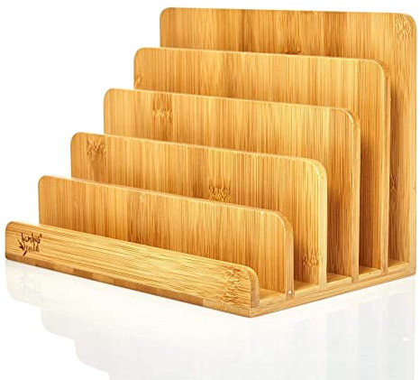 Magazine File Holder, A4 Document Storage Rack, Office Desk Organiser, Bambuwood Natural Book Rack