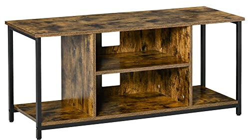 HOMCOM Mueble de TV para Televisores hasta 55 Pulgadas Mesa TV de Salón Estilo Industrial con 4 Compartimentos Estante Ajustable y Gestión de Cables 110x40x50 cm Marrón Rústico