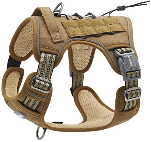 Auroth Tactical Anti Pull Dog Harness Adjustable Breathable Pet Vest Harness for Medium Large Dog Reflective Military Materials Size L, Green Brown
