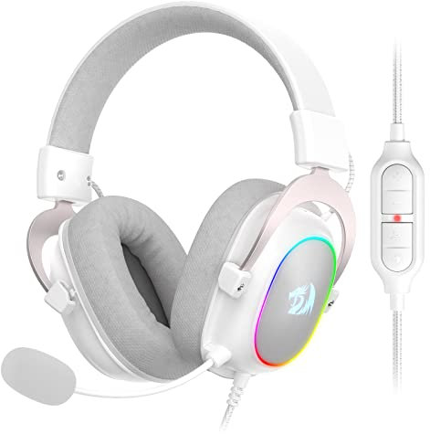 Redragon H510 RGB Weiß Gaming Kopfhörer - 7.1 Surround Sound - 53 mm Audiotreiber in Ohrpolstern aus Memory Foam mit strapazierfähigem Stoffbezug – Kopfhörer für mehrere Plattformen - für PC/PS4/NS