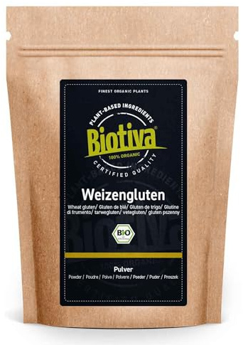 Biotiva Gluten de Trigo Ecológico 2000g (2x1000g) - Contiene proteínas - Embotellado y controlado en Alemania (DE-ÖKO-005)