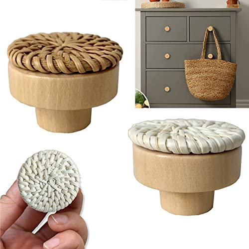 Rattan Möbelknöpfe,Holz Möbelknöpfe,Kommodenknöpfe Boho, Rattan Knauf für Kommode,Handgefertigt,Böhmische Deko für Schrank Schubladen Wohnzimmer Küche