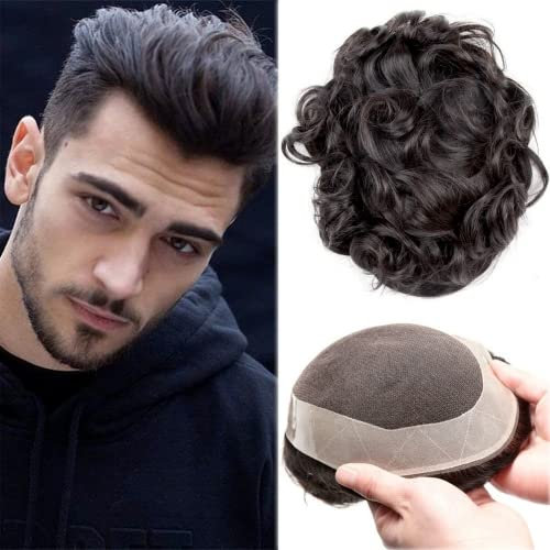 Herren Toupet 100% unbehandeltes Echthaar Toupet für Männer Echthaar Ersatz für Männer (2# Dunkelbraun, 15,2 x 20,3 cm)