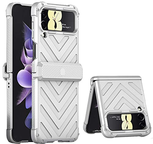 Miimall Compatible with Samsung Galaxy Z Flip 4 Magnetic Case, Hinge Protection, Heavy Duty Shockproof Hard PC Full Protective Cover for Galaxy Z Flip 4 - Silver