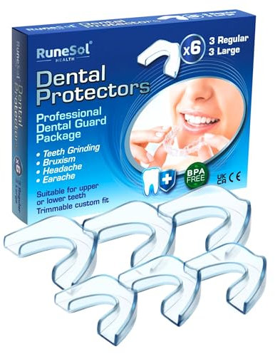 Runesol Aufbissschiene gegen Zahnschiene, 6 x Mischpackung, Schützt den Zahnschmelz, Formbare Mundschutz Zähneknirschen, Knirscherschiene für Nacht, Mouth Guard Beißschiene, Schlaf Bruxismus Schiene
