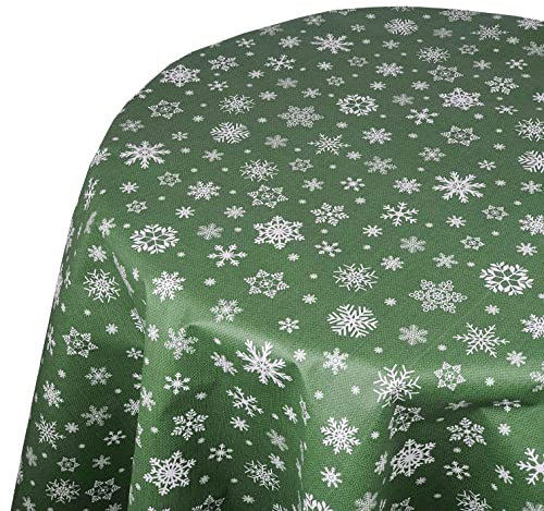Wachstuch Wachstischdecke Tischdecke Weihnachtstischdecke Größe wählbar Weihnachten Schneeflocken Dunkelgrün Rund 130 cm abwaschbar