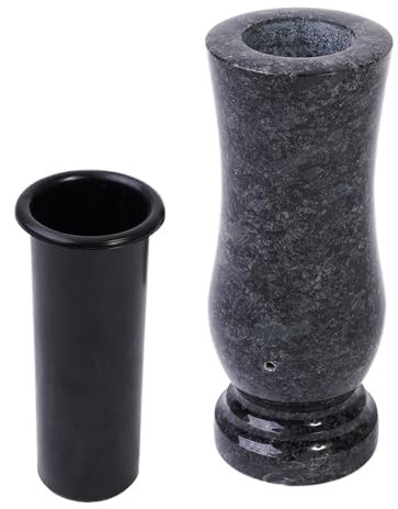 KOKA Vase funéraire en granit gris acier - Vase de cimetière - Bijou funéraire - Vase à fleurs - Fabriqué à la main