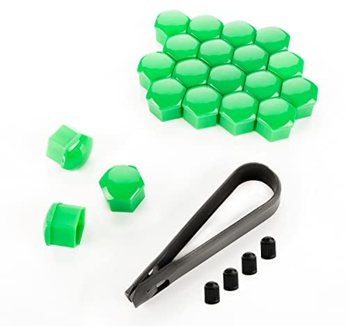 LST 20x Kappen Set Abdeckkappen Sechskant Radschrauben 17 mm grün glänzend