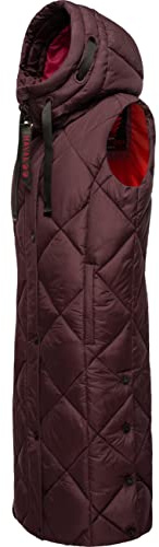 Navahoo warme Damen Winter Steppweste lang mit Kapuze Schnuckel Wine Gr. M