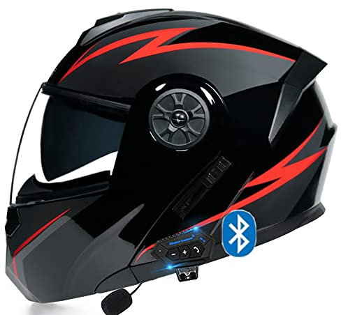 Casco Modular Cascos De Motocicleta Bluetooth, Casco Integral De Motocicleta Abatible hacia Arriba con Viseras Duales, Aprobado por ECE, Transpirable Y Cómodo, para Adultos