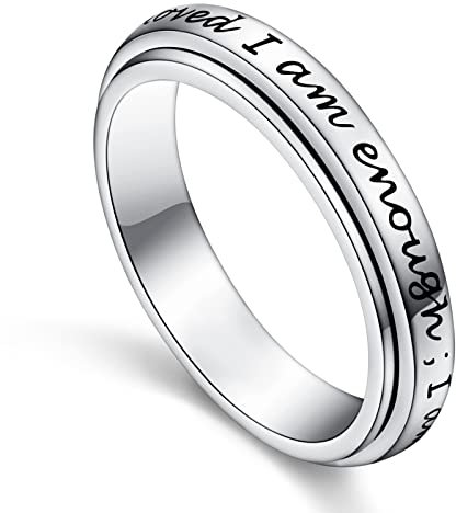 I am Enough Spinner Ring 925 Sterling Silber Fidget Ring für Angst Stressabbau Langeweile ADHS Autismus Ringe (59 (18.9))